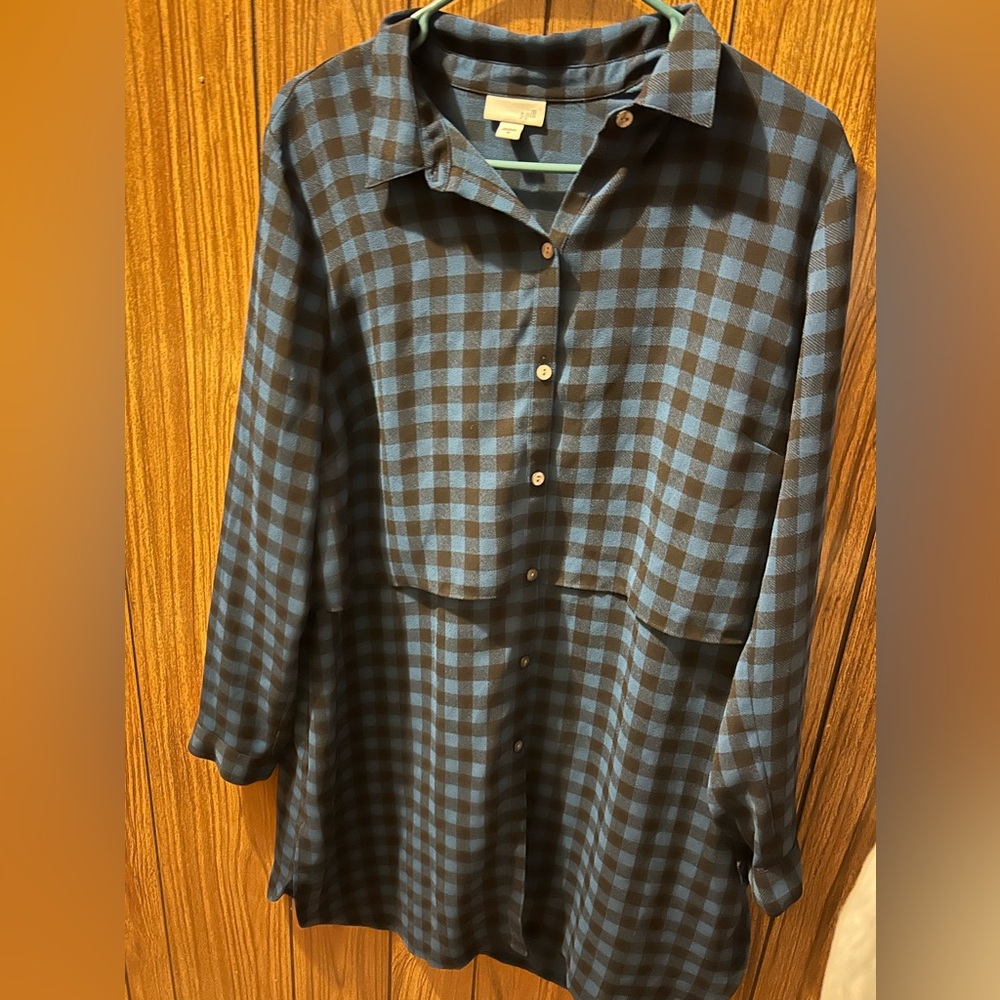Blue and Black Checkered Button-Up long shirt/short dress